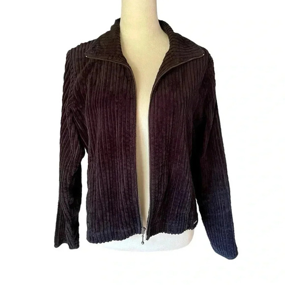 Woolrich Corduroy Black Cotton Bomber Jacket Vintage Kinsdale Zip Up Women Sz M - Picture 1 of 8